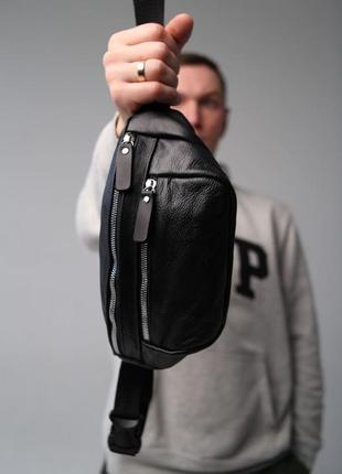 Стильная мужская сумка-бананка на пояс из натуральной кожи, сумка через плечо9 фото