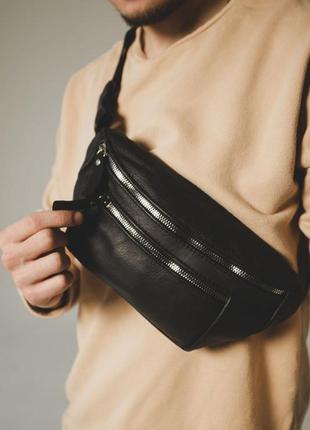 Стильная мужская сумка-бананка на пояс из натуральной кожи, сумка через плечо10 фото