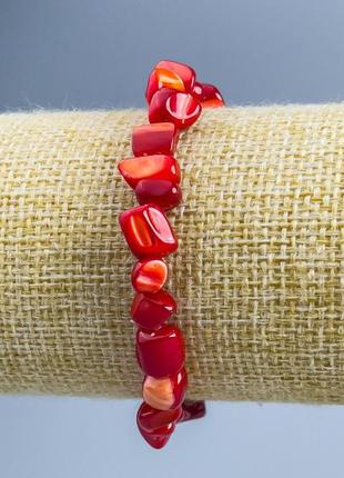 Браслет перламутр красный галтовка d-8х6мм+- l-18см (стрейч)