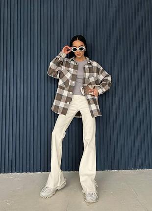 Тепла сорочка вільного крою оверсайз сорочка в клітинку вільна сорочка з кишенями5 фото