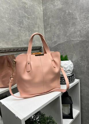Женская классическая сумка пудровая, пудра, персиковая классическая из эко-кожи и замши, замш, замшевая а42 фото
