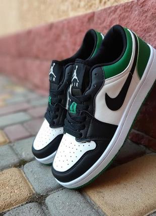 Nike air jordan 1 low низкие белые с черным и зеленым мужские кеды кроссовки осенние найк джордан отличное качество