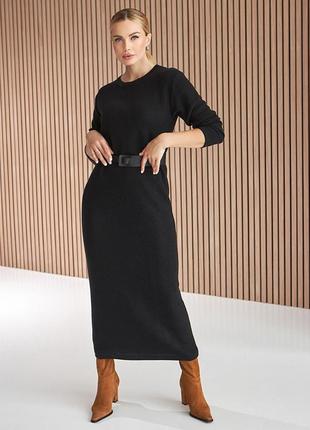 Длинное вязанное платье черное с длинным рукавом. модель 2525 trikobakh