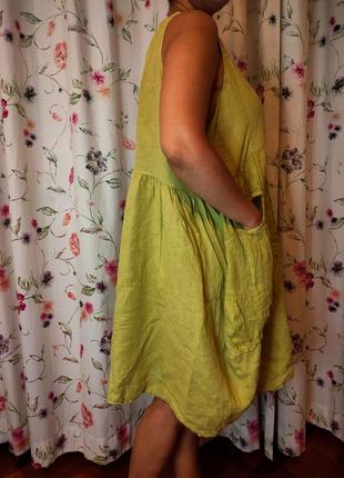 Льняное крутое платье с карманами3 фото