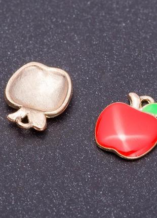 Фурнітура підвіска "яблуко" червона емаль, "золото" d-12мм l-15 мм dотв-я,5мм фас.7 шт.
