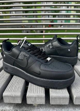 Кросівки в стилі nike air force all black топові чоловічі кросівки найк форс демісезонні якісні шкіряні з натуральної шкіри