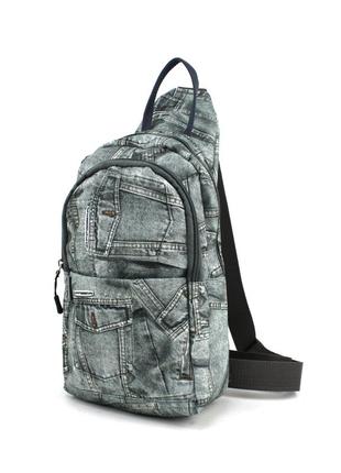 Однолямковий рюкзак слінг wallaby 112.47 сірий джинс1 фото