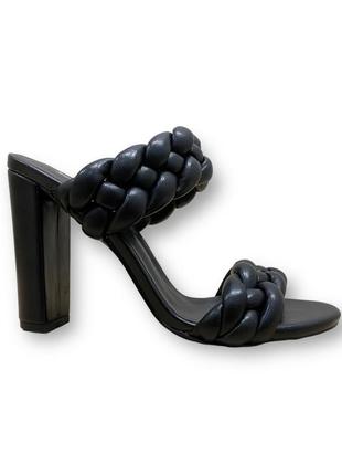 Женские кожаные босоножки черные, шлепанцы на высоком каблуке sd803-259-4 sasha fabiani 1724