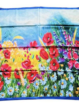 Платок полевые цветы 90*90 см. патриотическая коллекция