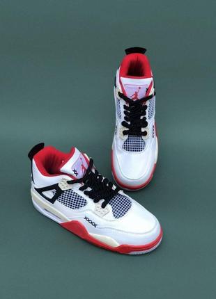 Трендовые стильные мужские кроссовки в стиле nike air jordan 4 retro red white высокие джордан ретро качественные кожаные премиум2 фото