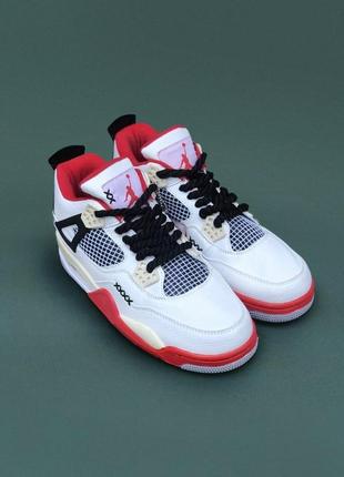 Трендовые стильные мужские кроссовки в стиле nike air jordan 4 retro red white высокие джордан ретро качественные кожаные премиум4 фото