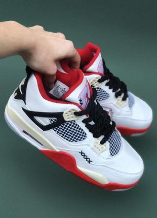 Трендовые стильные мужские кроссовки в стиле nike air jordan 4 retro red white высокие джордан ретро качественные кожаные премиум6 фото