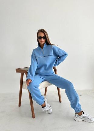 Трендовий спортивний костюм з надписами худі кофта на блискавці вільного прямого крою...
