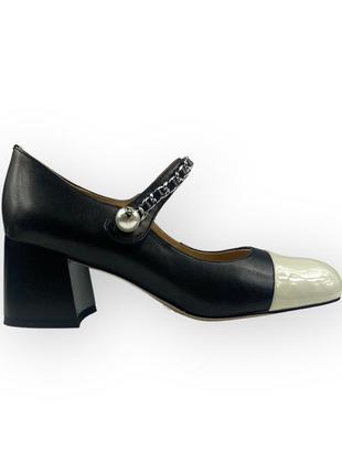 Туфли женские в стиле мери джейн серые с черным носком на высоком каблуке h1228-z1058d-3005-2995 brokolli 2701