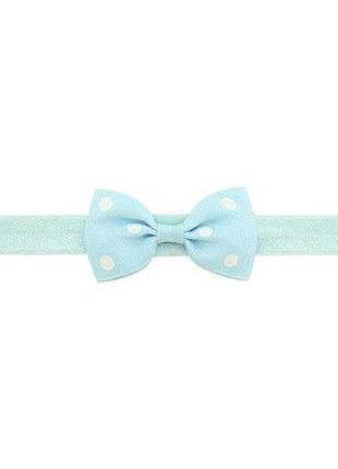 Дитяча світло-блакитна пов'язка в горошок - окружність 36-60см, бантик 7,5 см