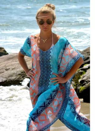 Пляжная туника женская в пол one size разноцветный