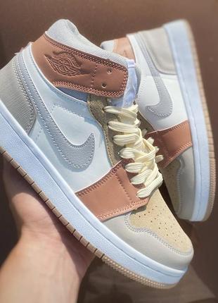 Кроссовки женские nike air jordan 1 mid beige white найм аэр джордан бежевые с белым2 фото