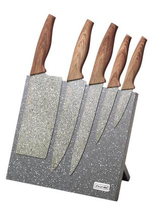 Набір ножів kamille 6 предметів з нержавіючої сталі на підставці з мармуровим покриттям (5 ножів+підставка)2 фото