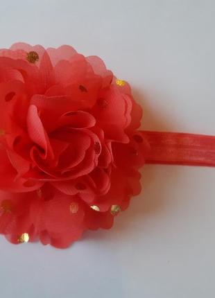 Пов'язка дитяча з квіткою коралова (світліший, ніж на фото) - окружність 34-48см, діаметр квітки 10см