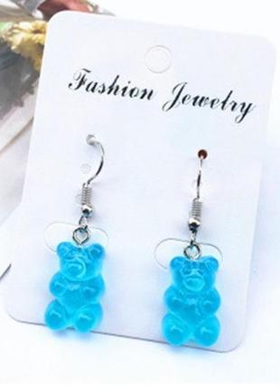 Серьги желейные мишки, голубые светлее чем на фото, размер 1,6*1см, смола
