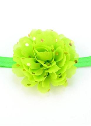 Повязка детская с цветком салатовая - окружность 34-48см, диаметр цветка 10см