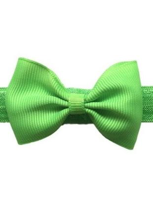 Детская салатовая повязочка на голову - размер универсальный (на резинке), бант 8см