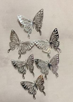 Бабочки декор на стену серебро - 6шт. в наборе, фольга