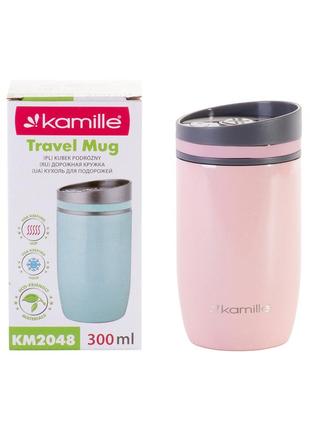 Термокружка kamille рожевий 300ml з нержавіючої сталі km-2048