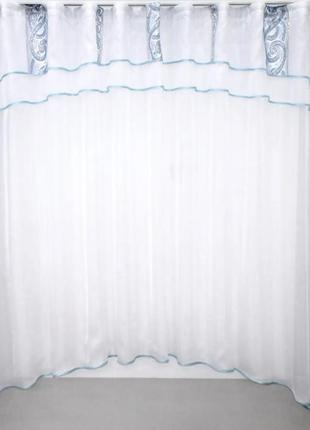 Кухонна гардина арка (270х170 см) шифон. колір білий з блакитним