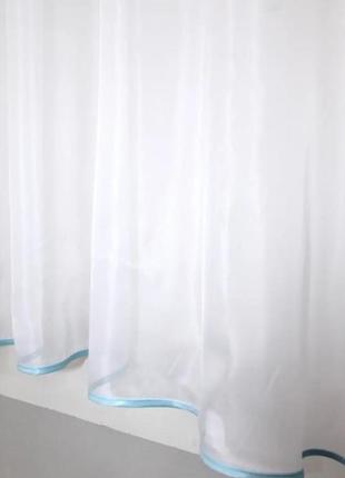 Кухонна гардина арка (270х170 см) шифон. колір білий з блакитним3 фото