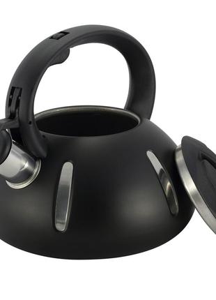 Чайник ofenbach чорний 2л з нержавіючої сталі зі свистком і нейлонової ручкою для індукції і газу km-1003034 фото