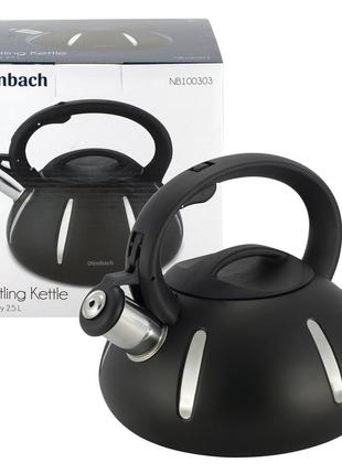 Чайник ofenbach чорний 2л з нержавіючої сталі зі свистком і нейлонової ручкою для індукції і газу km-1003031 фото