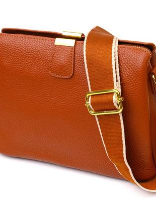 Стильная женская сумка на три отделения из натуральной кожи 22105 vintage рыжая