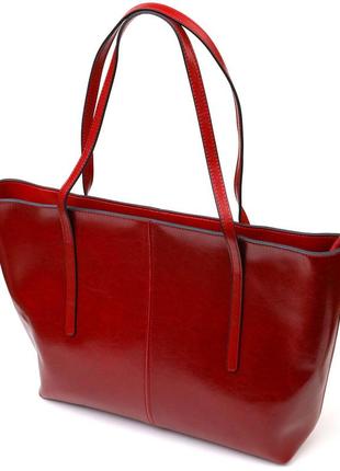 Вместительная сумка шоппер из натуральной кожи 22076 vintage бордовая