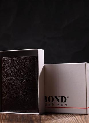Практичное портмоне для мужчин из натуральной зернистой кожи bond 22056 коричневый10 фото
