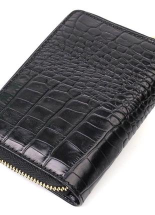 Компактний жіночий гаманець із місткою монетницею на блискавці з натуральної шкіри з тисненням під крокодила2 фото