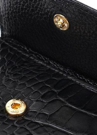 Компактний жіночий гаманець із місткою монетницею на блискавці з натуральної шкіри з тисненням під крокодила3 фото