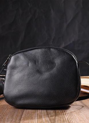 Удобная женская сумка через плечо из натуральной кожи 22133 vintage черная8 фото
