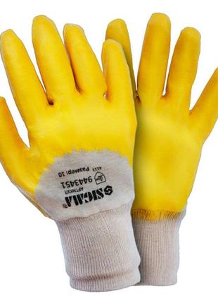 Рукавички трикотажні з нітриловим покриттям (жовті) sigma (9443441)