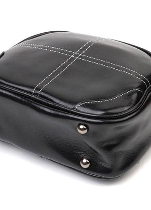 Женская глянцевая сумка на плечо из натуральной кожи 22130 vintage черная3 фото