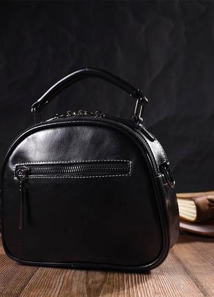 Женская глянцевая сумка на плечо из натуральной кожи 22130 vintage черная7 фото