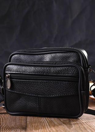 Горизонтальна поясна сумка для чоловіків із натуральної шкіри 21485 vintage чорна7 фото