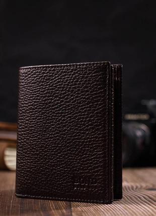 Компактний чоловічий гаманець із натуральної зернистої шкіри без застібки bond 21989 коричневий7 фото