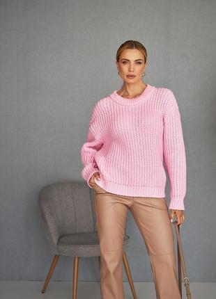 Объемный однотонный свитер розового цвета. модель 2535 trikobakh3 фото