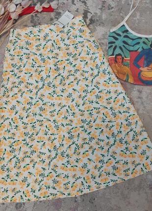 Белая юбка а-силуэта🌼жёлтый цветочный принт🌼jacqueline de yong(размер 36)