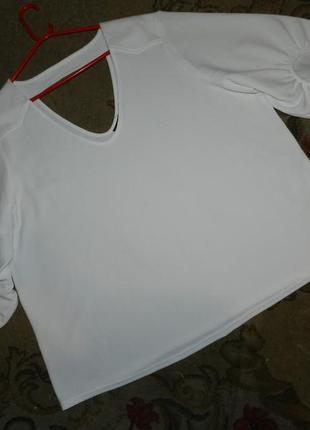 Трикотажная,стильная белая блузка с пышным рукавом,мега батал,большого размера,kiabi6 фото