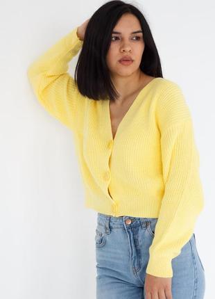 Яркий женский кардиган, женский кардиган вязка, стильный кардиган желтый