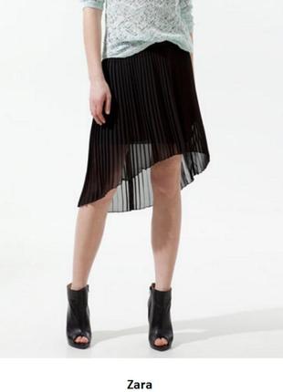 Чёрная плессированная юбка zara trafaluk ассиметричная шифоновая1 фото