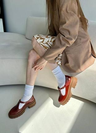 Руді коричневі коньячні туфлі мері джейн на масивній підошві2 фото