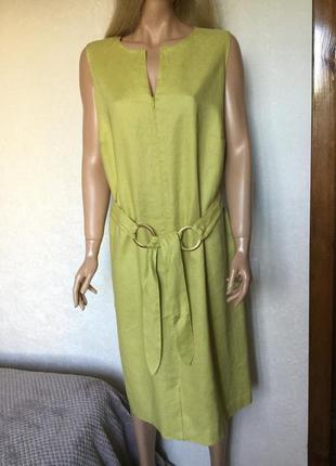 Сукня міді фісташкового кольору m&s portfolio люкс 100% льон р.20/22 батал3 фото
